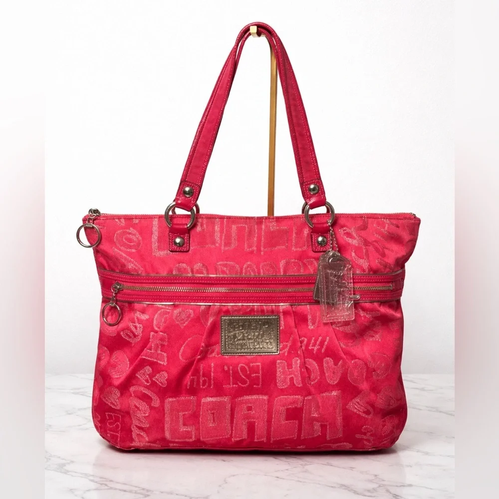 Coach Poppy Storypatch Glam Tote Hot Pink Jacquard Metallic Trim 2010 - Picture 1 of 16
